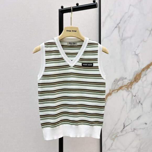 Women's Miu Miu Color Block Striped Wool V-Neck Vest Sz S
